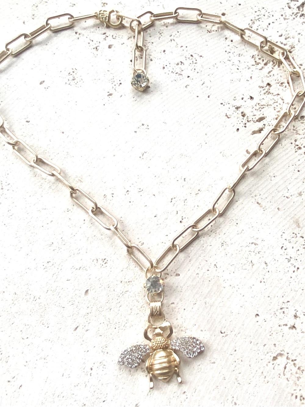 Gold Bee Pendant Necklace with Crystal Accents - Women Jewelry